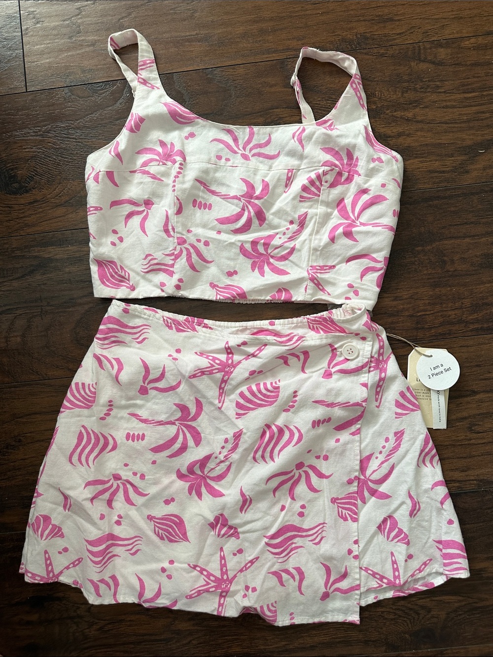 Pink Floral Two-Piece Crop Top & Wrap Skirt Set by